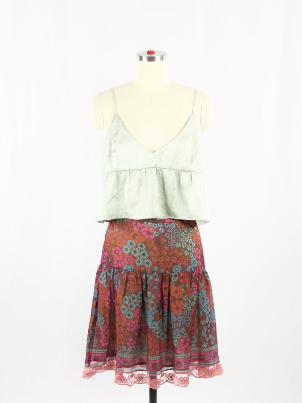 PLENTY by TRACY REESE Pink Purple Floral Silk Chiffon Flowy A-Line Skirt, Size 2